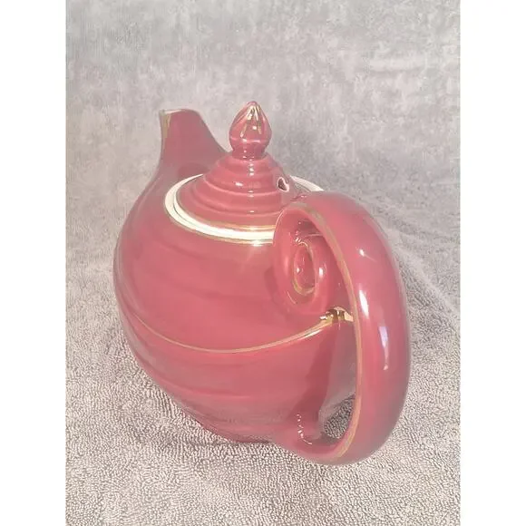 Hall China Aladdin 6 Cup Teapot Mauve Gold Trim USA Vintage 40s-60s Excellent!